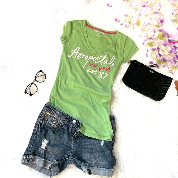 Aeropostale Kids V-neck Cap Sleeve Green Top SP - Picture 1 of 7
